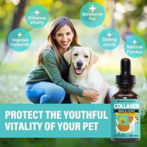 Liquid Collagen for Dogs, Dog Collagen Skin and Coat Supplement, Itch Relief for Dogs and Cats, Daily Collagen Drops Supports Joints and Digestive System Health