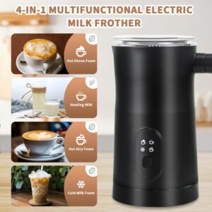 Electric Milk Frother, 4 in 1 Milk Steamer with Two Frothing Whisks, Saicefe 11.8oz/350ml Automatic Warm and Cold Foam Maker for Coffee, Latte, Cappuccino, Macchiato, Hot Chocolate (Black)