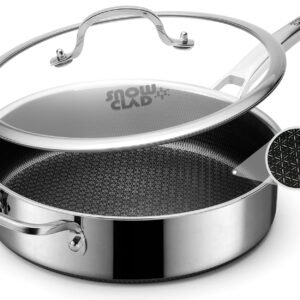 Frying Pans Nonstick with Lid,Hybrid Non Stick 5 Quart Saute pan,PFOA Free Cookware,Stainless Steel skillet,12 inch Deep Saute Pan,Dishwasher and Oven Safe,Works on Induction,Ceramic and Gas Cooktops