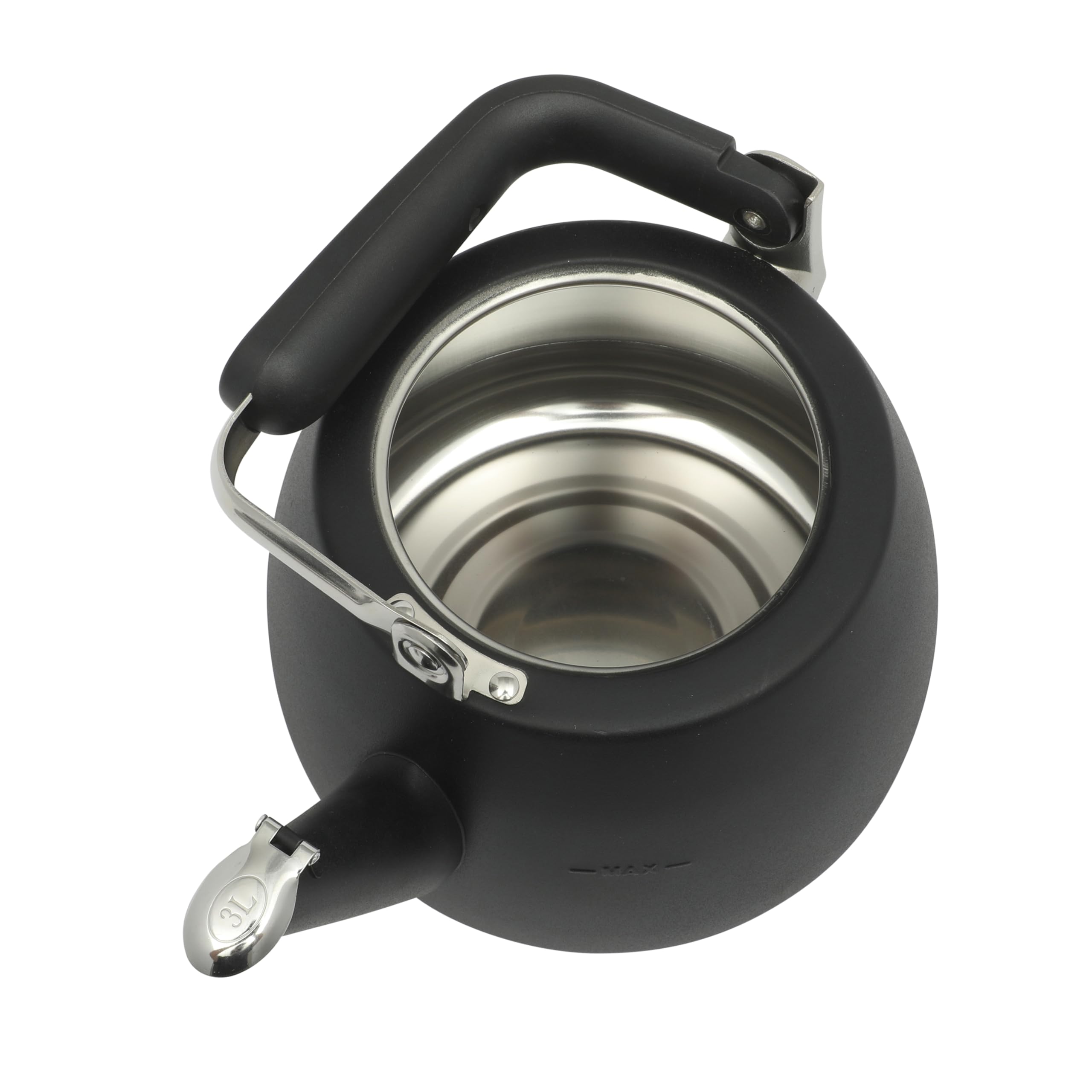 Sur La Table Kitchen Essentials Large 2 QT Heavy Gauge Stainless Steel Whistling Tea Kettle - Matte Black