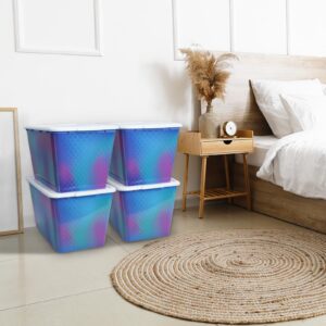 SIMPLYKLEEN 4-Packs 58-QT Plastic Storage Bins with Rainbow Mermaid Print Lids, Stackable Storage Container, Large Storage Totes for Organizing Closet, Kitchen, Made in the USA