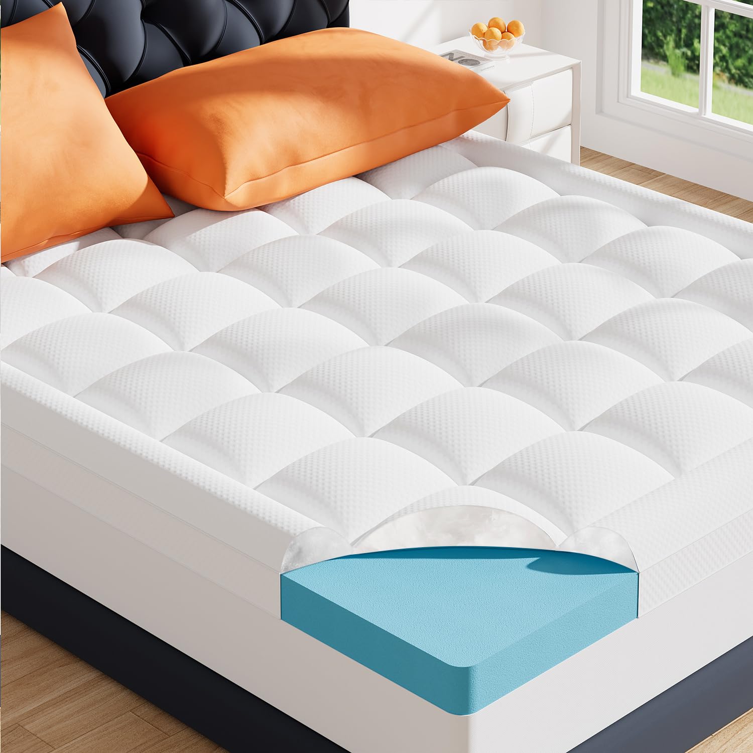 Twin XL Dual Layer Memory Foam Mattress Topper,2 Inch Gel Memory Foam and 1 Inch Cooling Pillow Top Mattress Pad Cover for Back Pain, Medium Support