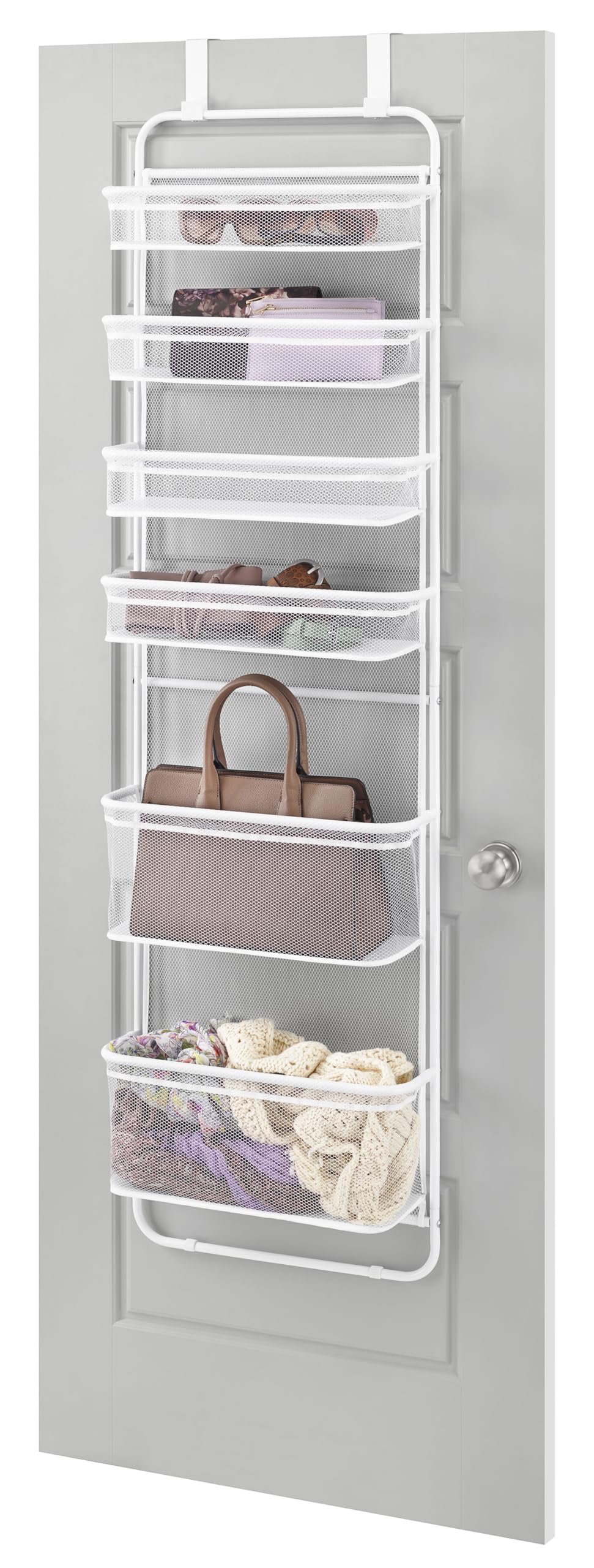 Whitmor Over The Door Organizer - 6 Sections - Pantry, Bathroom, Accessory Organizer - Metal and Mesh - White