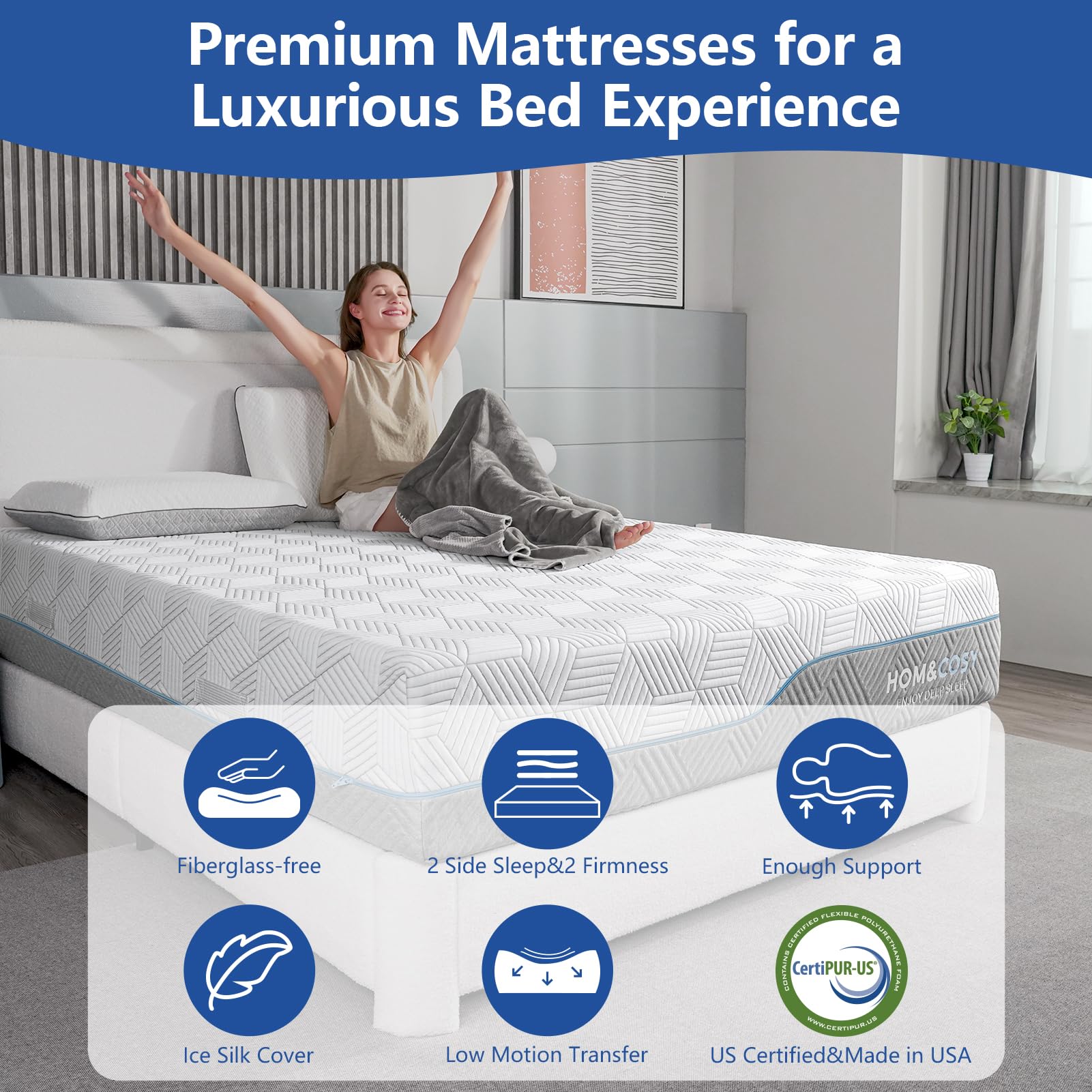 14 Inch King Memory Foam Firm Mattress with Ice Silk Cover, Premium Cooling Green Tea/Gel Bed Mattress, Bamboo Medium Firm to Firm Mattress for Back Pain, Fiberglass-free CertiPUR-US, in USA, 80"x76"