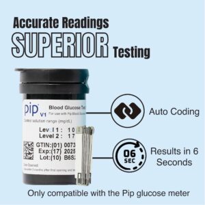 Pip V1 Blood Glucose Test Strips, 50 Count Blood Sugar Test Strips for Diabetes, Use with Pip V1 Blood Glucose Monitor Only