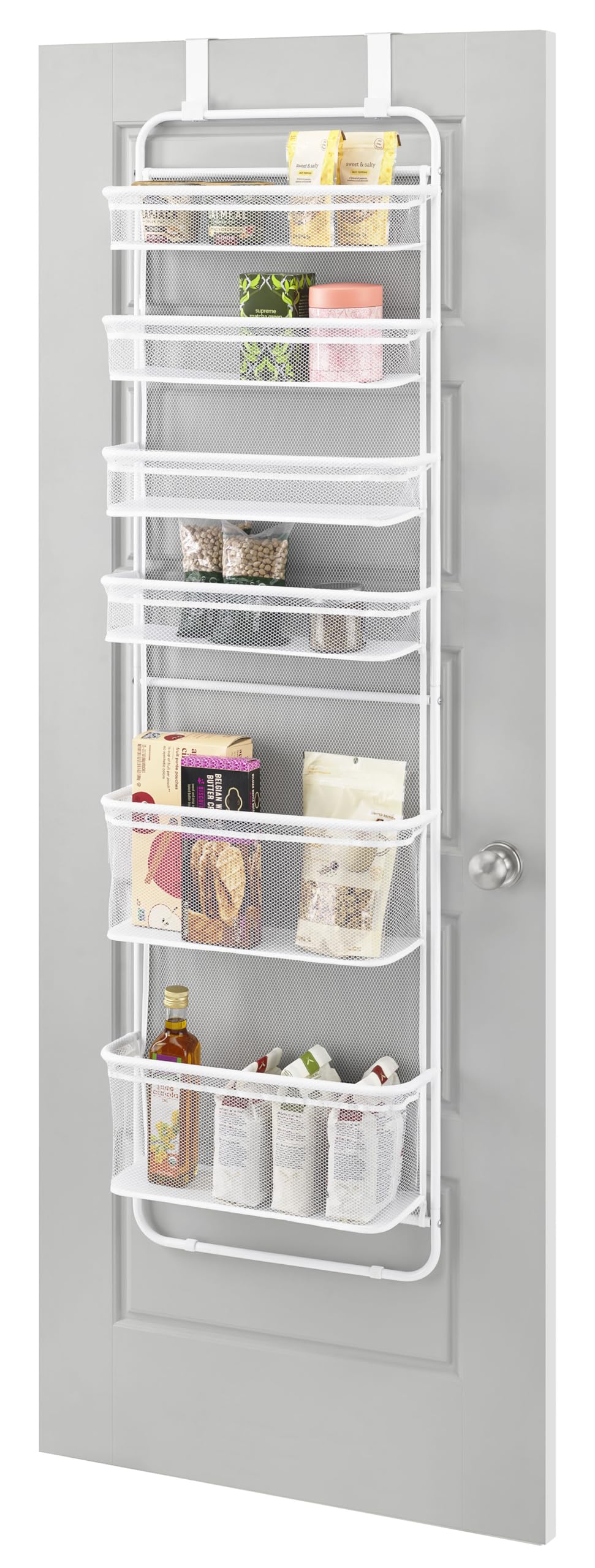 Whitmor Over The Door Organizer - 6 Sections - Pantry, Bathroom, Accessory Organizer - Metal and Mesh - White