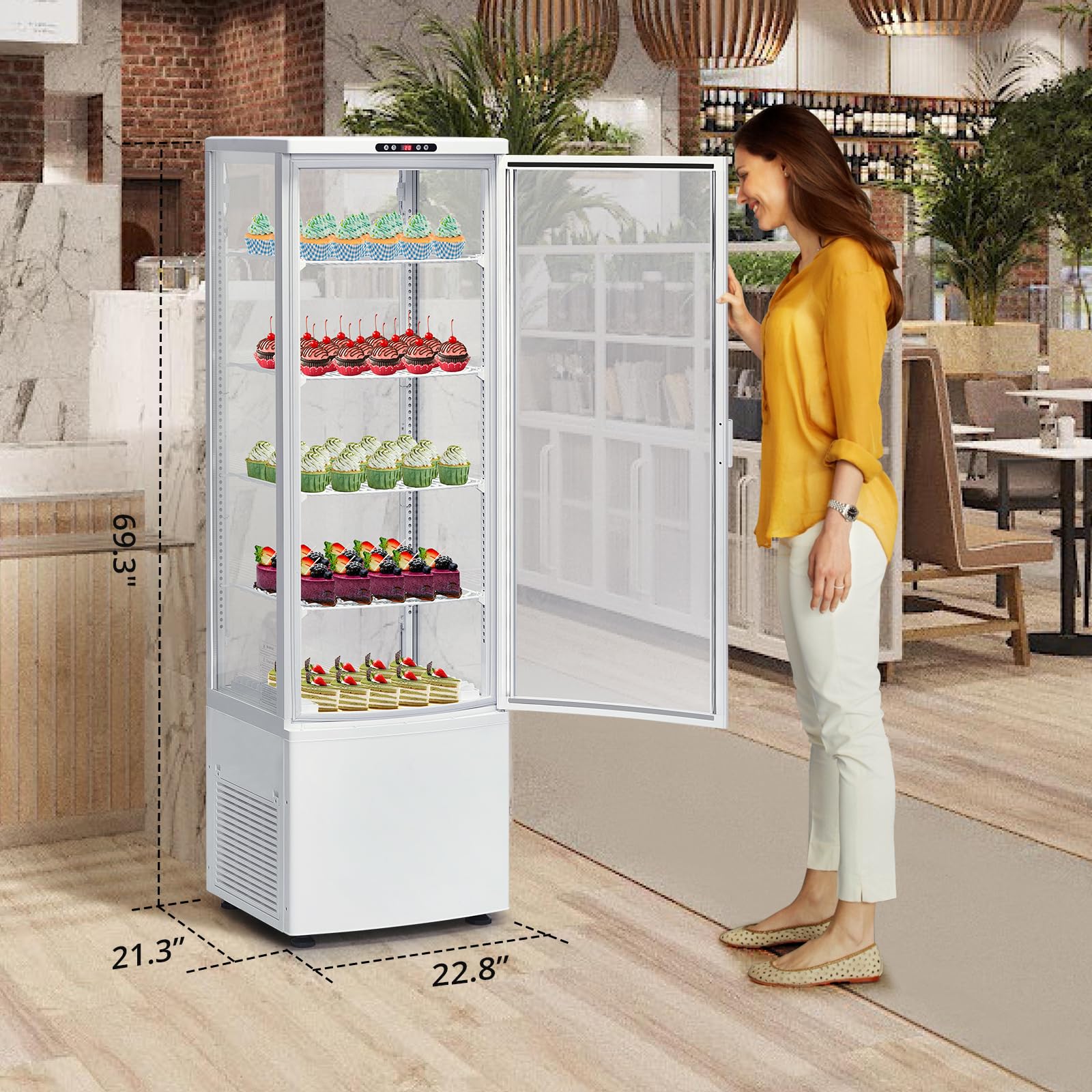 238L refrigerated display cabinet, floor-standing glass door refrigerator, with LED lighting and automatic defrost function, adjustable internal shelves, suitable for bars, restaurants, offices, homes