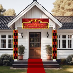 Peryiter 4 Pcs Casino Night Party Entryway Decorations Casino Hanging Banner Poker Welcome Porch Sign Red Carpet for Las Vegas Game Casino Themed Birthday Party Supplies Photo Background