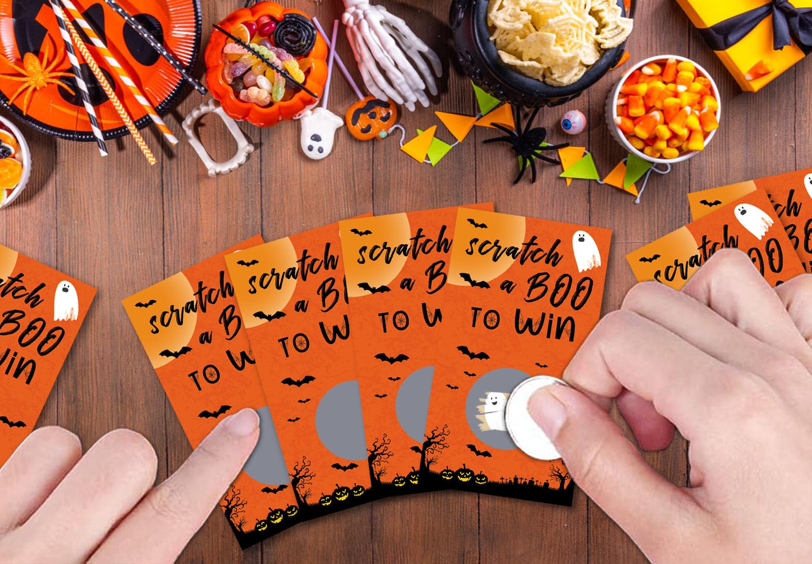 JUESMOS Halloween Scratch Off Cards 30Pcs Spooky Ghost Halloween Party Scratch Off Game Cards Funny Halloween Activity for Groups Kids Adults Halloween Baby Shower Birthday Party Game Favor Supplies