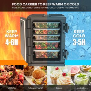 ROVSUN Insulated Food Pan Carrier, 82QT Hot Box Food Warmer w/Wheels Double Buckles & Handles, Stackable Hot Boxes for Catering Family Party Restaurant Canteen