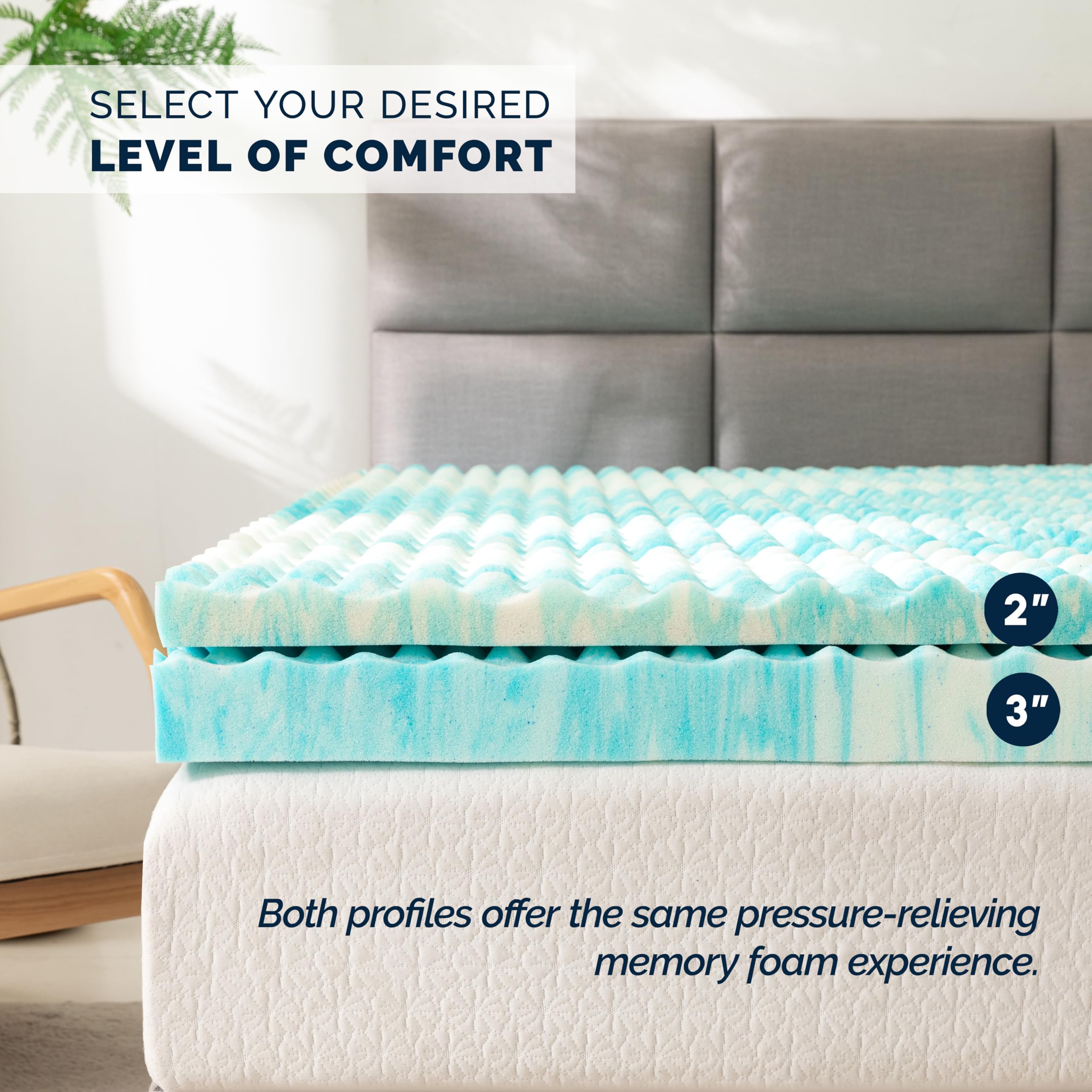 Elegant Comfort 2 Inch Mattress Topper - Gel Infused Memory Foam - Assist with Airflow - Pressure Points Support - Mattress Pad and Bed Topper - Blue Swirl, California King Size