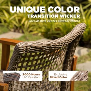 IDZO Liberte 500lbs Capacity Acacia Outdoor Club Chairs Set of 2, FSC Teak Finish Wood Patio Furniture Sets with Upgraded 2000Hours UV Resistant Wicker