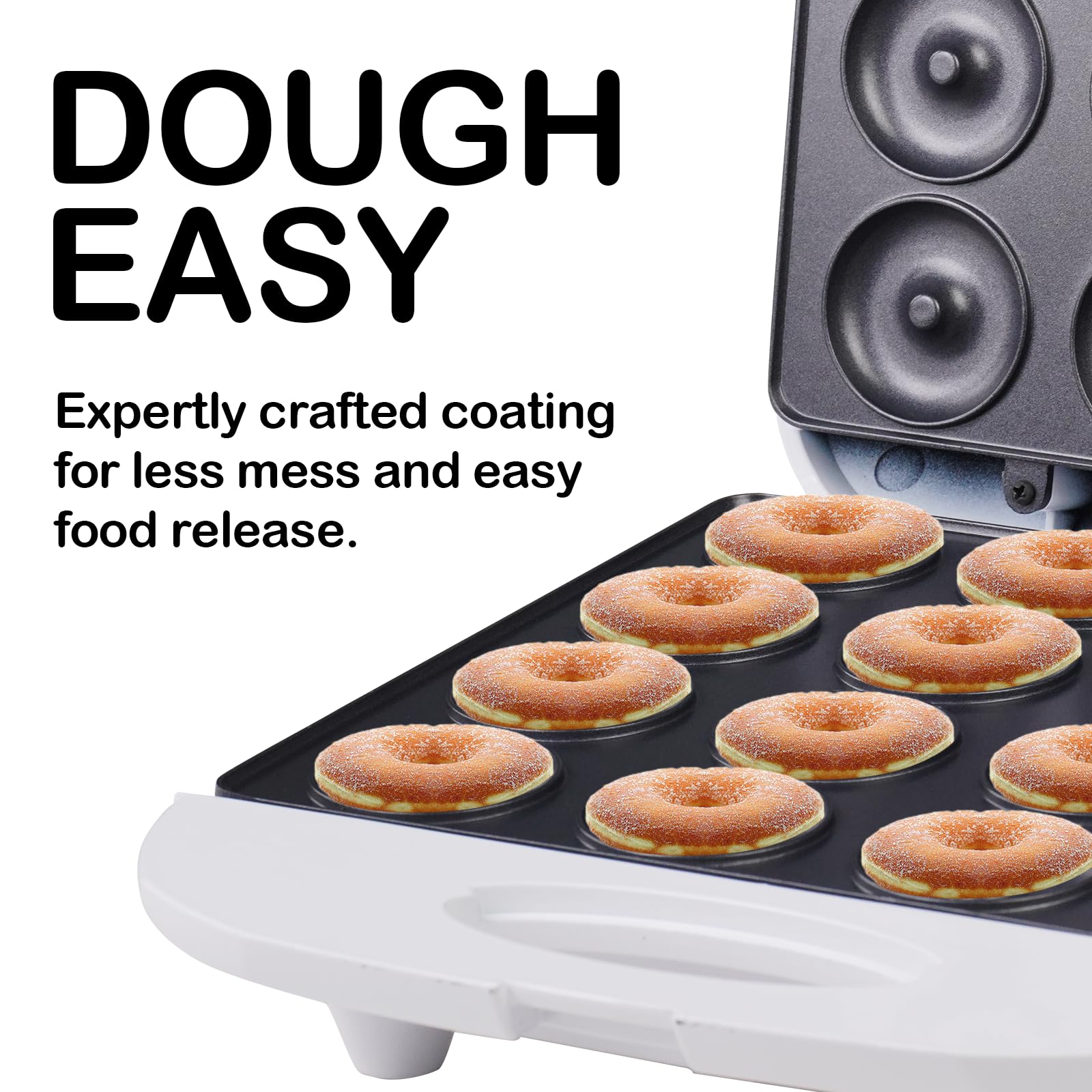 16 Hole Mini Donut Machine, Double Sided Heating Mini Donut Maker Machine,1400W Perfect for Breakfast, Snacks & Desserts,Non-stick Surface, Kid's friendly