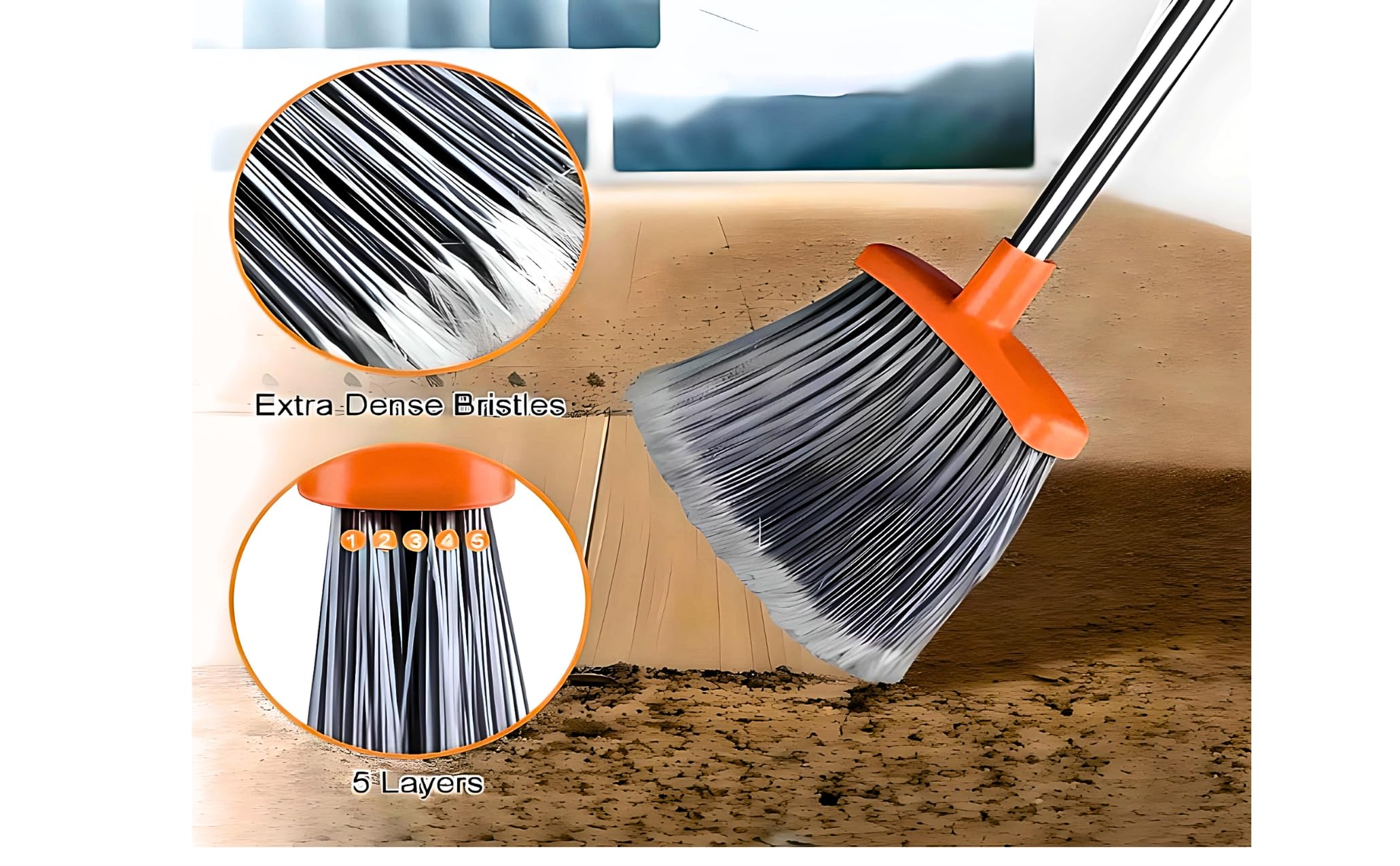 Self-Cleaning Broom and Dustpan Set, Stand Up, Indoor & Outdoor, Gray & Orange (Orange and Gray)