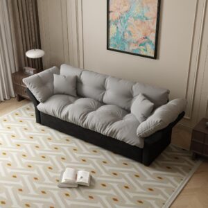 74.8" Sleeper Sofa Couch with Pullout Bed, Queen Pull Out Sofa Bed Velvet Convertible Sofa Bed, Comfy Cloud Couch Bed Reclining Loveseat Sleeper for Living Room Apartment, Grey