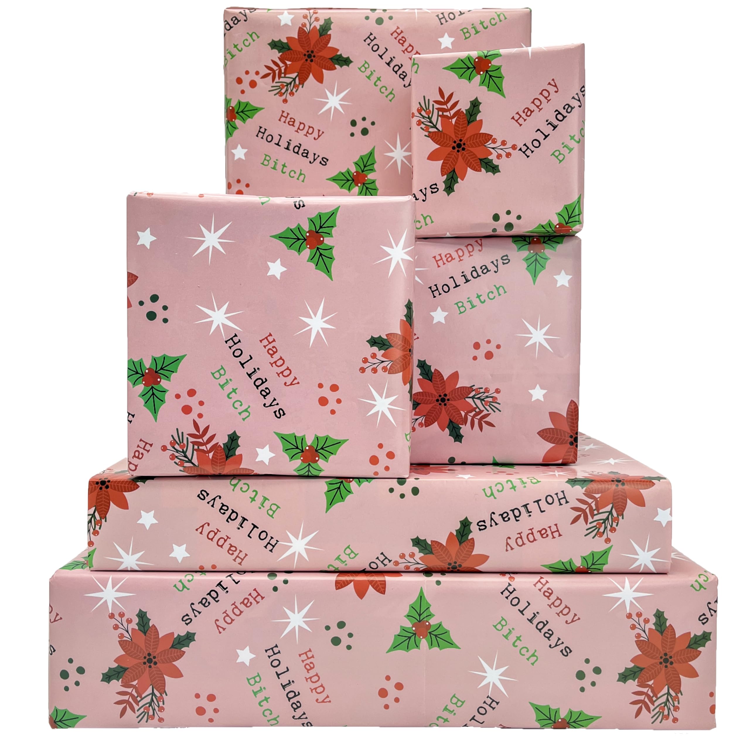 Vnaaem Funny Wrapping Paper Rude Xmas - Happy Holiday Bixxh - Pink Christmas Wrapping Paper Adult - Perfect for Winter Girlfriend Women - Inappropriate Gift Wrap - 20 X 28 Inches (6 Folded Sheet)