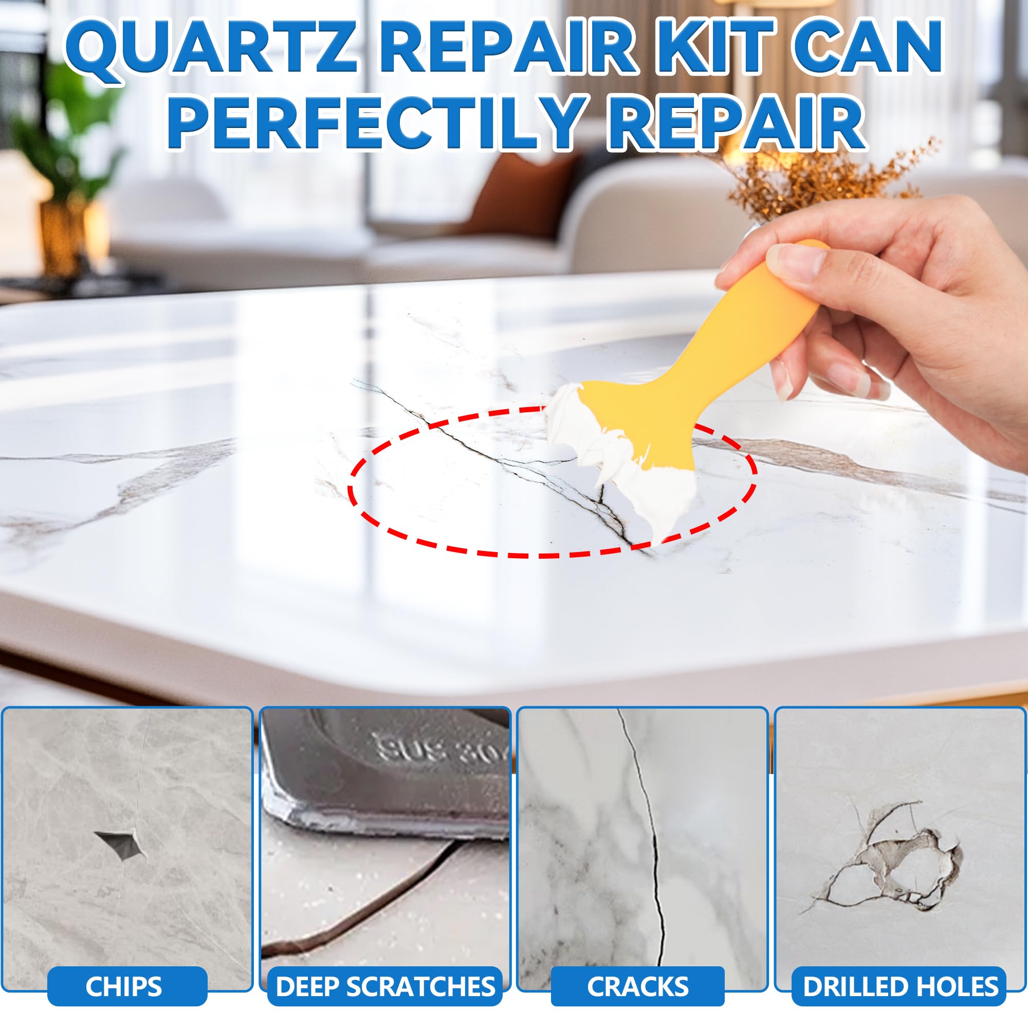 Quartz Countertop Chip Repair Kit, White Granite Repair Kit, Marble Repair Kit, Porcelain Repair Kit for Granite, Marble, Quartz Stone, Porcelain and Other Stone Surface Crack Quartz Chip Repair Kit