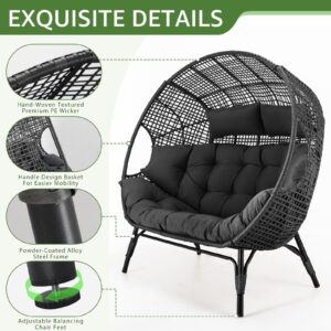 NICESOUL Indoor Outdoor Double Egg Chair with Footstools & Cushions, Oversized Wicker Lounge Chair Extra Large Chair with Footrests Stationary 2 Person Loveseat for Patio Backyard Garden Sunroom Deck