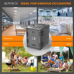 ROVSUN Insulated Food Pan Carrier, 82QT Hot Box Food Warmer w/Wheels Double Buckles & Handles, Stackable Hot Boxes for Catering Family Party Restaurant Canteen