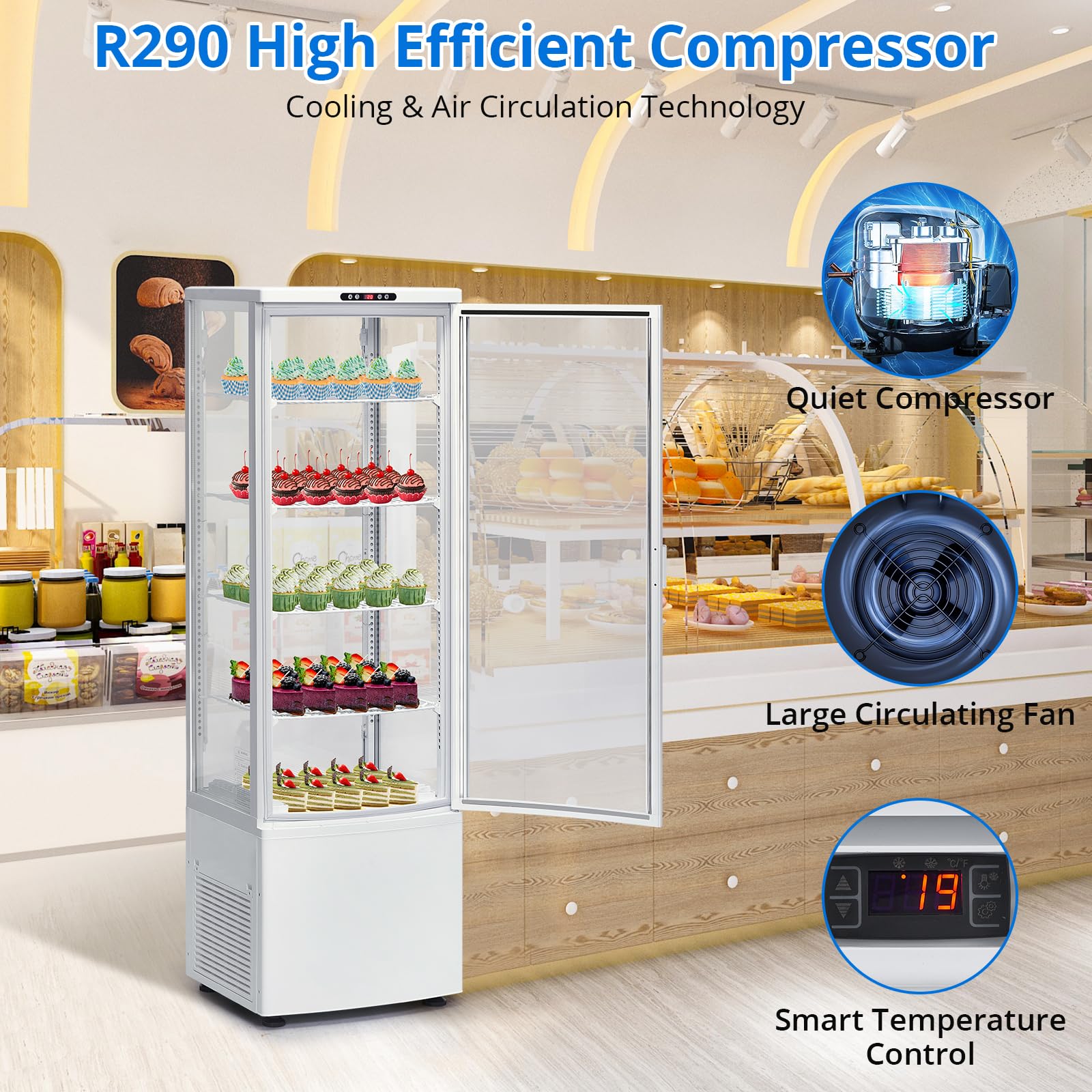 238L refrigerated display cabinet, floor-standing glass door refrigerator, with LED lighting and automatic defrost function, adjustable internal shelves, suitable for bars, restaurants, offices, homes