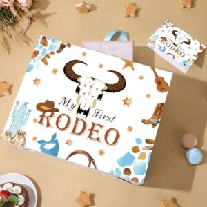 My First Rodeo Birthday Gift Bag Western Cowboy 1st Birthday Gift Bag with Tissue Paper Greeting Card My First Rodeo Birthday Decor Boy Wild West 1st Wrapping Paper Bags for Baby Boy Bday Party Supply