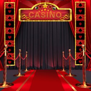 peryiter 4 pcs casino night party entryway decorations casino hanging banner poker welcome porch sign red carpet for las vegas game casino themed birthday party supplies photo background