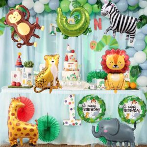 TUWUNA 9Pcs Safari Jungle Animal Balloons,Wild One Birthday Decorations Baby Shower Jungle Safari Party Supplies,Kids Elephant Monkey Lion Giraffe Leopard Zebra Crocodile Balloon