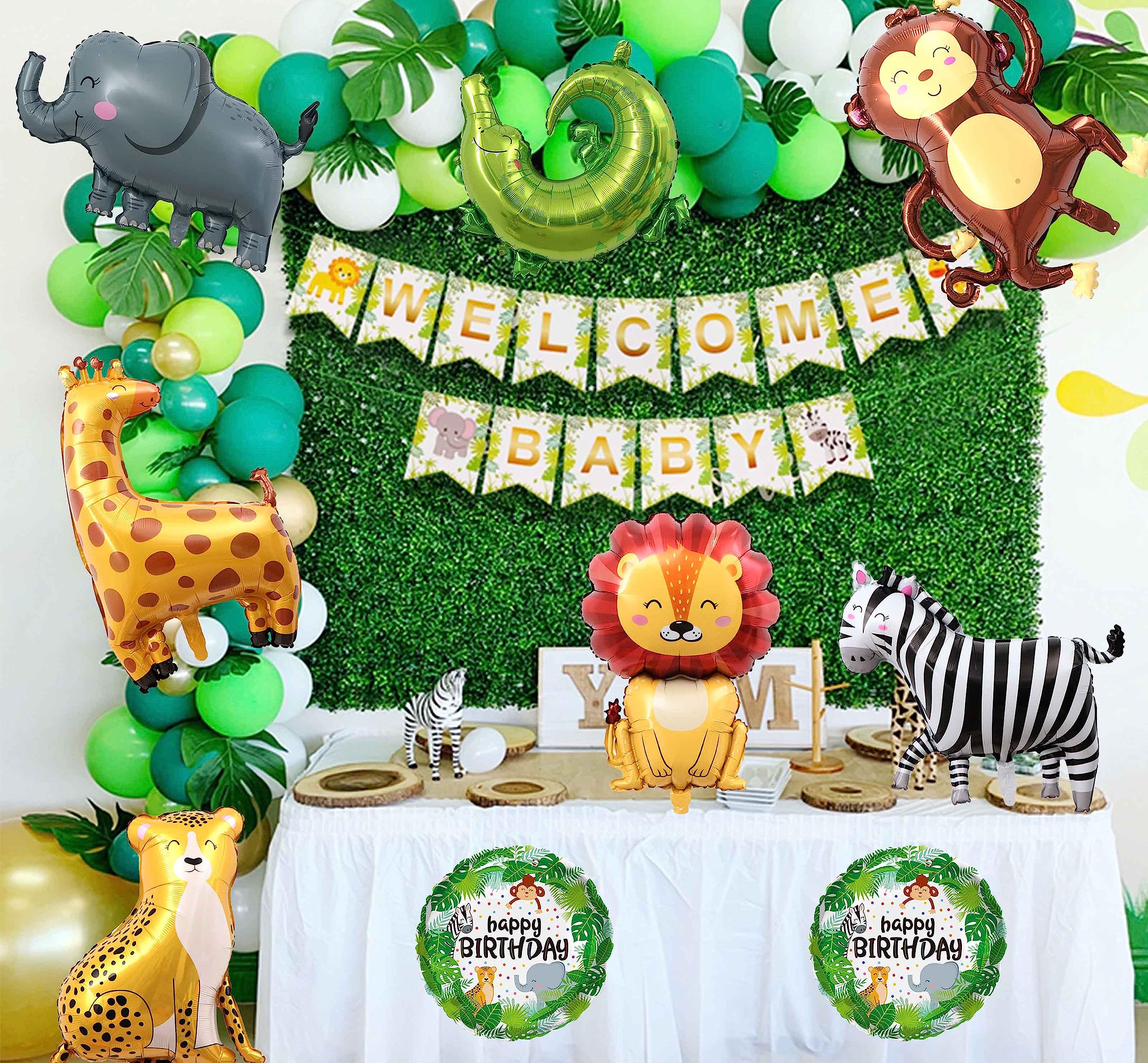 TUWUNA 9Pcs Safari Jungle Animal Balloons,Wild One Birthday Decorations Baby Shower Jungle Safari Party Supplies,Kids Elephant Monkey Lion Giraffe Leopard Zebra Crocodile Balloon