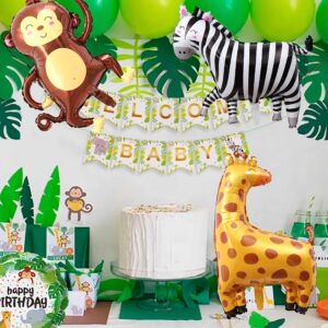 TUWUNA 9Pcs Safari Jungle Animal Balloons,Wild One Birthday Decorations Baby Shower Jungle Safari Party Supplies,Kids Elephant Monkey Lion Giraffe Leopard Zebra Crocodile Balloon