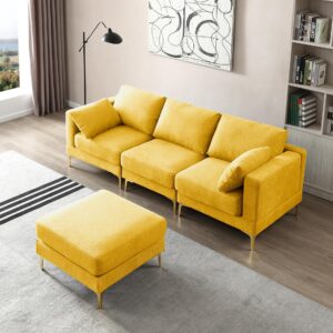 TURRIDU 93" Modular Sectional Sofa Couch with Convertible Ottoman, Modern Sectional Sofa Couch with Golden Metal Legs, 3 Seat L-Shape Sofa Couch for Living Room, Apartment, Bedroom