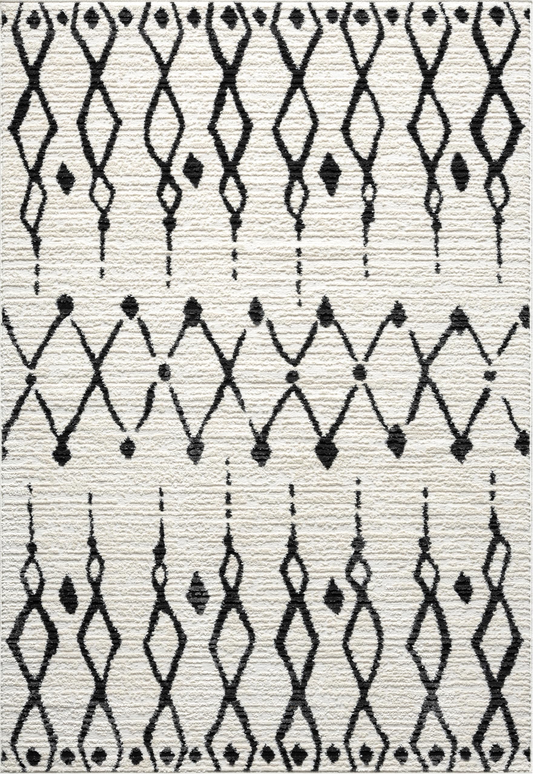 Abani Viva Cream Black Area Rug - 8 x 10 - for Living Room, Bedroom, Dining - Modern Moroccan Tribal Design - Soft, Durable, and Easy to Clean