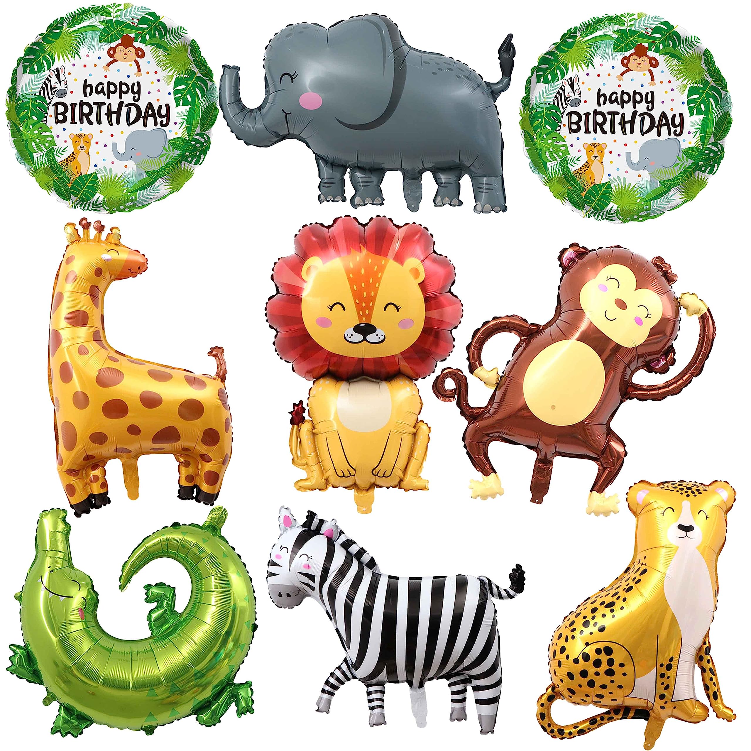 TUWUNA 9Pcs Safari Jungle Animal Balloons,Wild One Birthday Decorations Baby Shower Jungle Safari Party Supplies,Kids Elephant Monkey Lion Giraffe Leopard Zebra Crocodile Balloon