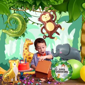 TUWUNA 9Pcs Safari Jungle Animal Balloons,Wild One Birthday Decorations Baby Shower Jungle Safari Party Supplies,Kids Elephant Monkey Lion Giraffe Leopard Zebra Crocodile Balloon