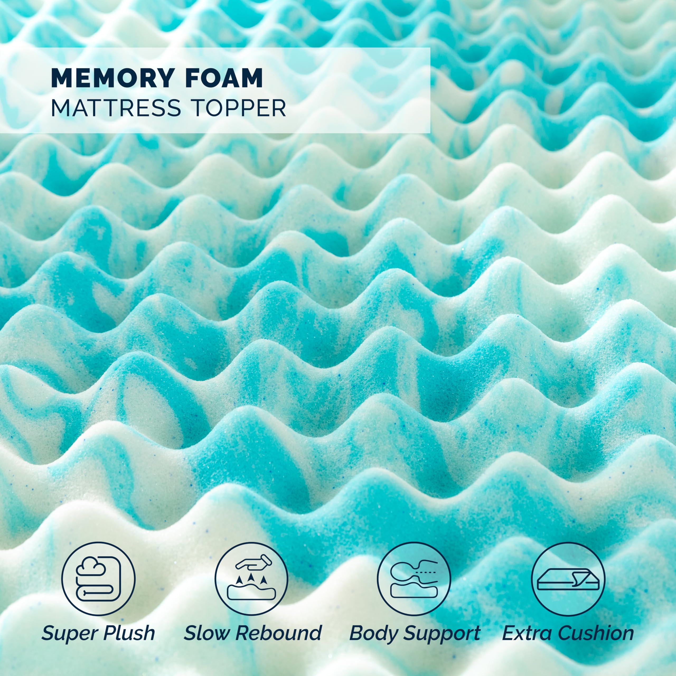 Elegant Comfort 2 Inch Mattress Topper - Gel Infused Memory Foam - Assist with Airflow - Pressure Points Support - Mattress Pad and Bed Topper - Blue Swirl, California King Size