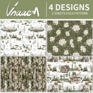 Vnaaem Forest Wrapping Paper 4 Watercolor Holiday Style Gift Wrap Paper Bulk Christmas Tree for Christmas Winter Wedding Baby Shower - 20 X 28 Inches 8 Folded Sheet