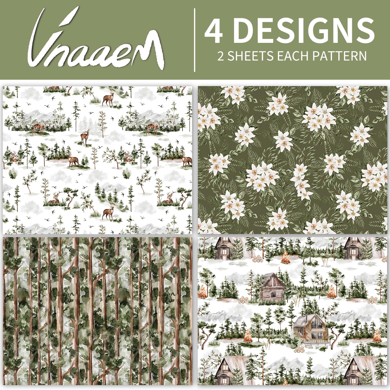 Vnaaem Forest Wrapping Paper 4 Watercolor Holiday Style Gift Wrap Paper Bulk Christmas Tree for Christmas Winter Wedding Baby Shower - 20 X 28 Inches 8 Folded Sheet