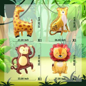 TUWUNA 9Pcs Safari Jungle Animal Balloons,Wild One Birthday Decorations Baby Shower Jungle Safari Party Supplies,Kids Elephant Monkey Lion Giraffe Leopard Zebra Crocodile Balloon