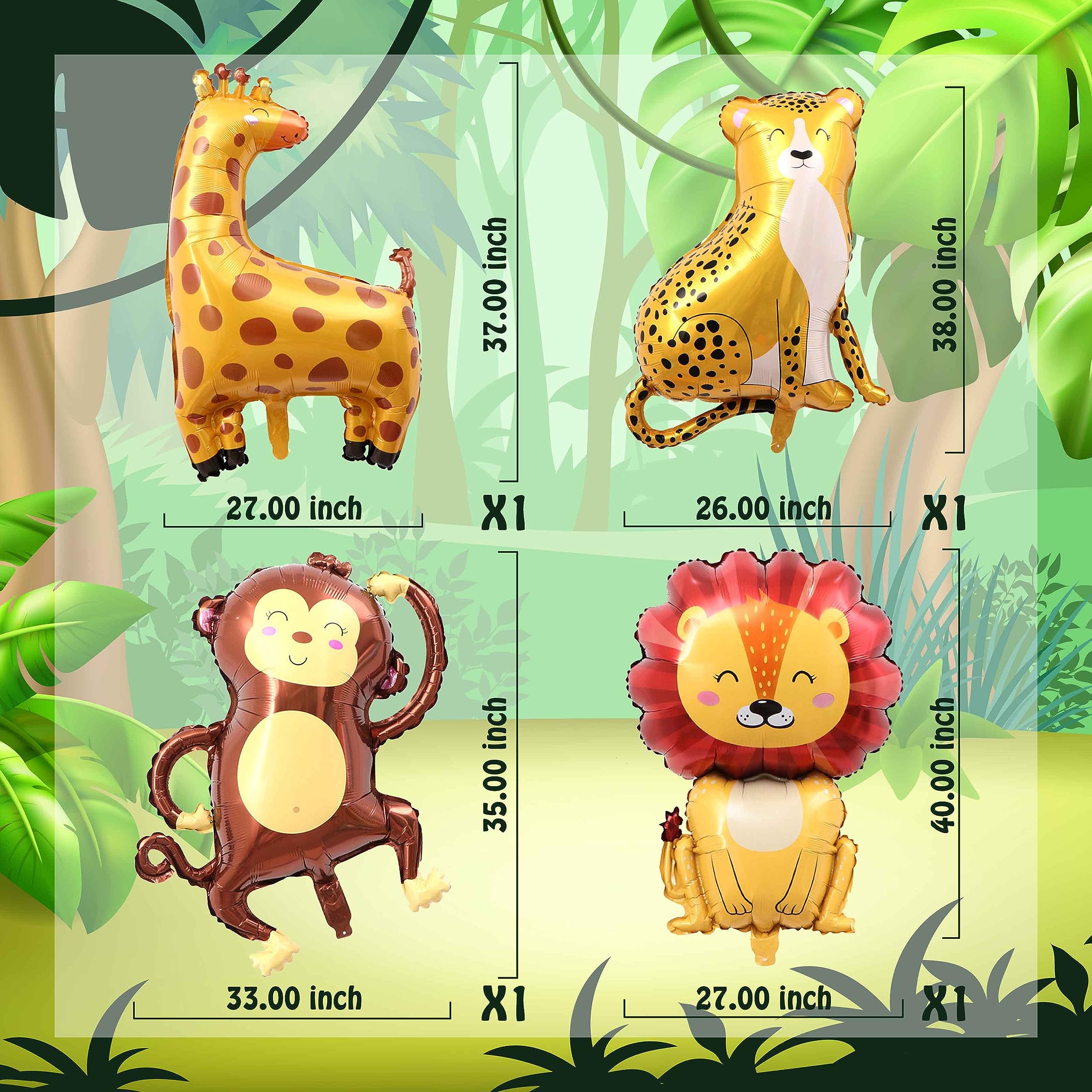 TUWUNA 9Pcs Safari Jungle Animal Balloons,Wild One Birthday Decorations Baby Shower Jungle Safari Party Supplies,Kids Elephant Monkey Lion Giraffe Leopard Zebra Crocodile Balloon