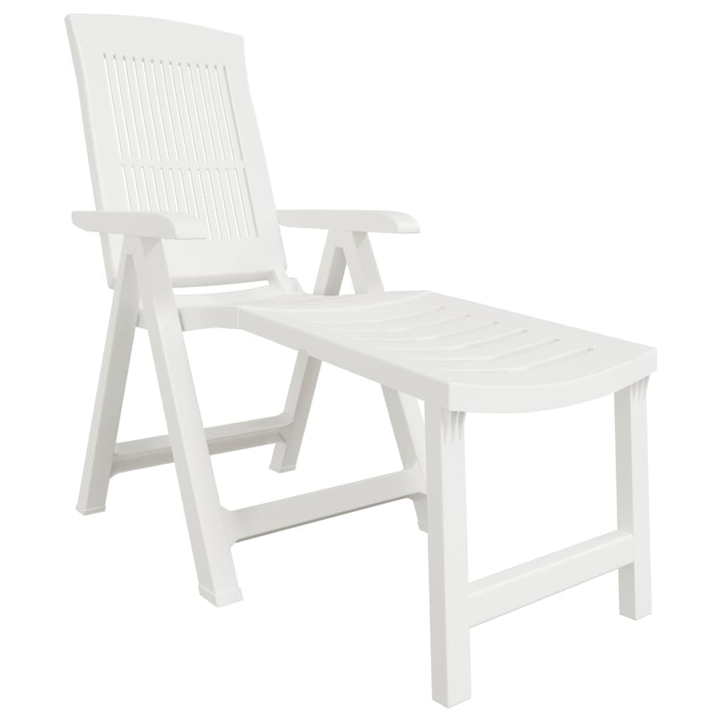 loibinfen Outdoor Foldable Sun Lounger, PP Outdoor Chaise Lounge Chair, Foldable Beach Sunbathing Lounger, Lounge Chair Recliner for Patio, Poolside, Garden, White Plastic,-23