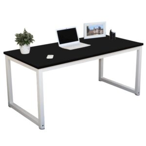 g-plus 43.3" computer desk wood office table, modern simple style pc laptop notebook study writing table for home office workstation black color