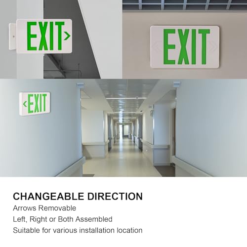 Motomate Green LED Exit Emergency Sign Light Single or Double Faces Rechargeable 120V/277V Fire Exit Signs Lighting for Room,Street,Window,Stairs