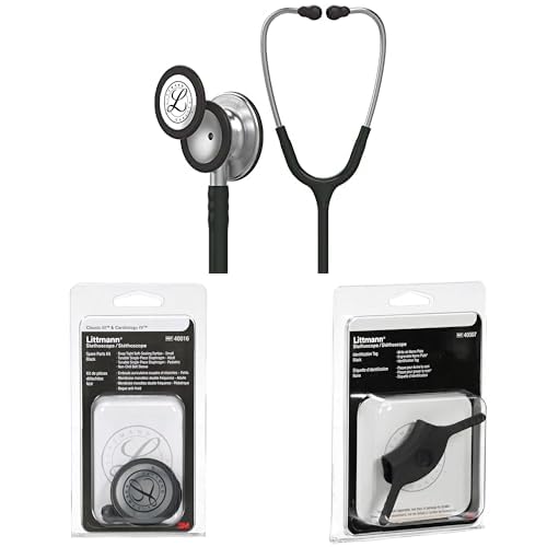 3M Littmann Classic III Monitoring Stethoscope Kit with Spare Parts and ID Tag. 5620, Black Tube, Stainless Steel Chestpiece