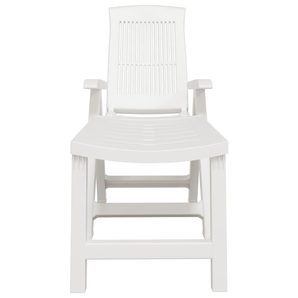 loibinfen Outdoor Foldable Sun Lounger, PP Outdoor Chaise Lounge Chair, Foldable Beach Sunbathing Lounger, Lounge Chair Recliner for Patio, Poolside, Garden, White Plastic,-23