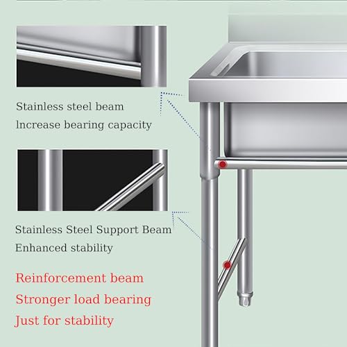 sdneNest Stainless Steel Kitchen Single Bowl Utility Sink with Hot & Cold Water Faucet - Left Slot Stainless Steel Outdoor Laundry Sink with Drawer.120x50x80cm