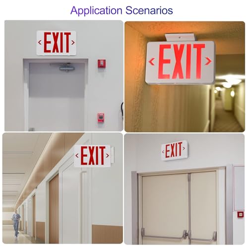 Motomate Red Exit Sign, LED Emergency Exit Light with Battery Backup, AC 120/277V, Exit Signs with Emergency Lights, Commercial Emergency Lights for Business - 6 Pack