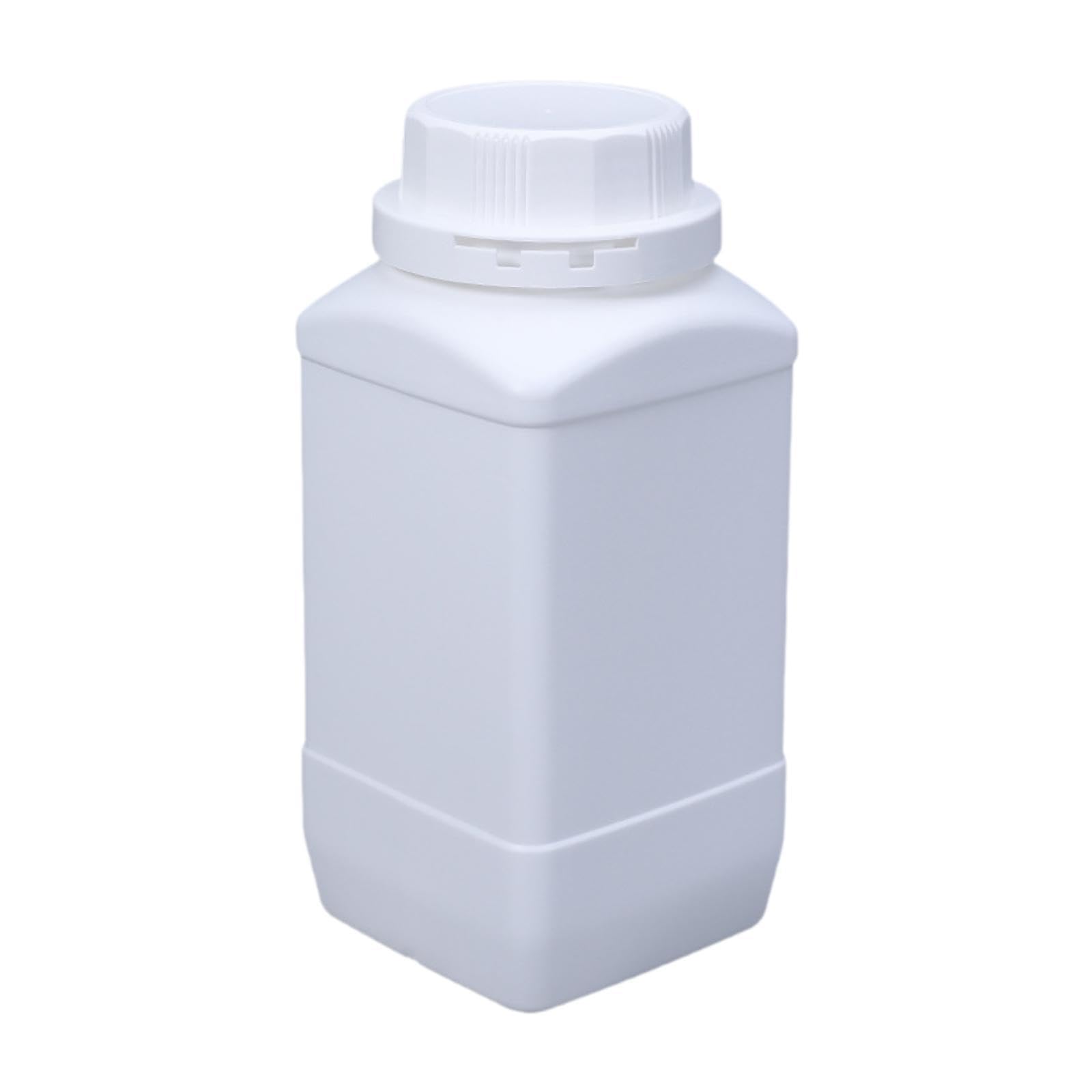 shamjina Large Mouth Square Bottle Chemical Storage Bottles 1L Hdpe with Inner Cover with Lid Sealing Liquid Storage for Home Classroom, White, with White Cap