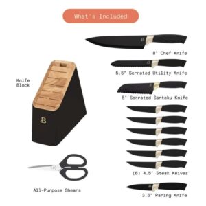 12-Piece Stainless Steel Knife Set with Block and Soft Grip Handles – Black Sesame by Drew Barrymore