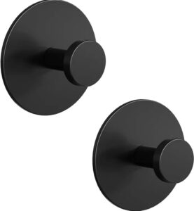 zectiq matte black hooks for bathroom and shower – heavy duty towel and robe hooks for glass doors, mirrors, and tiles, supports up to 15 lbs (2-pack) (leave for 24hours after installing)