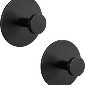 ZECTIQ Matte Black Hooks for Bathroom and Shower – Heavy Duty Towel and Robe Hooks for Glass Doors, Mirrors, and Tiles, Supports Up to 15 lbs (2-Pack) (Leave for 24Hours After Installing)