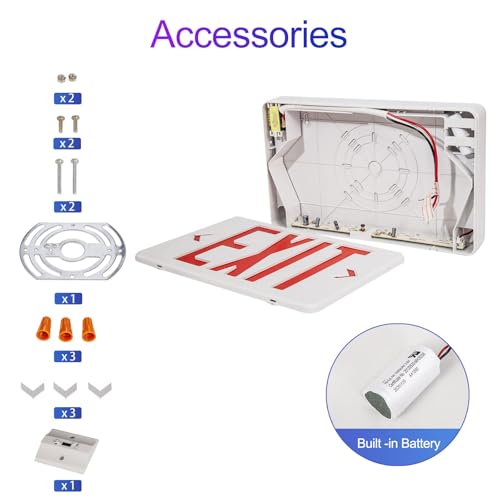 Motomate Red Exit Sign, LED Emergency Exit Light with Battery Backup, AC 120/277V, Exit Signs with Emergency Lights, Commercial Emergency Lights for Business - 6 Pack